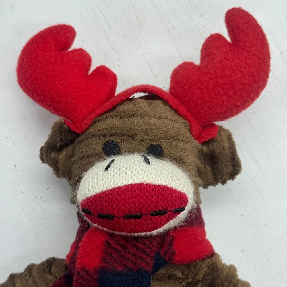 Dan Dee Sock Monkey Reindeer Plush Brown Ribbed Holiday Antlers Scarf 11